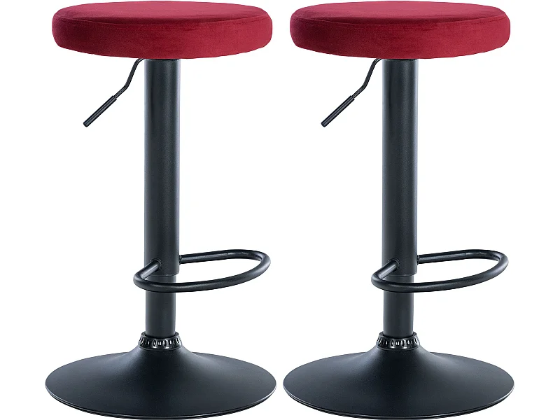 Lot de 2 Tabourets de bar - Velours & Métal - Rouge - Ponte