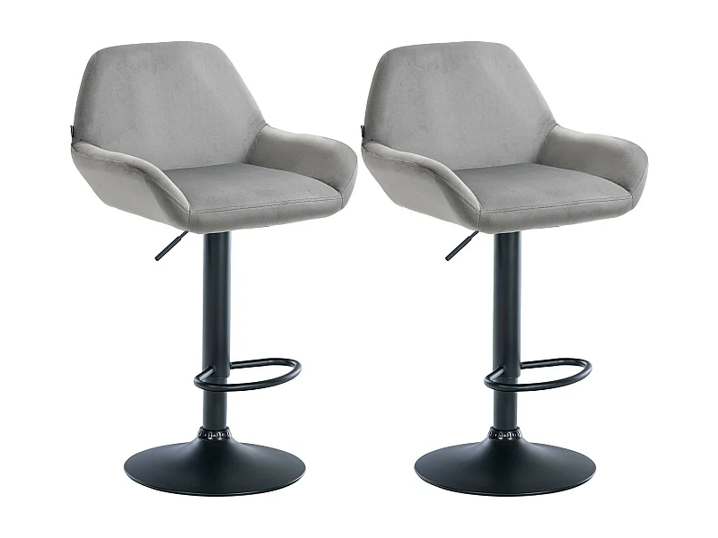 Lot de 2  Tabouret de bar - Velours - Gris - Braga