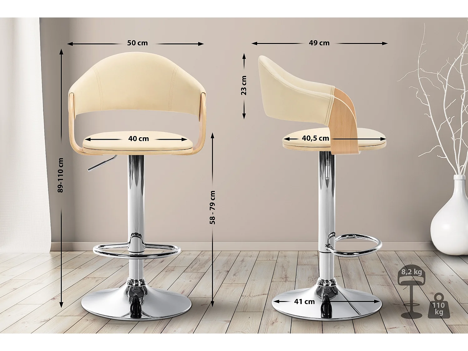 Barkruk - Kunstleer & Metaal mat zwart - natura/creme - Nilse
