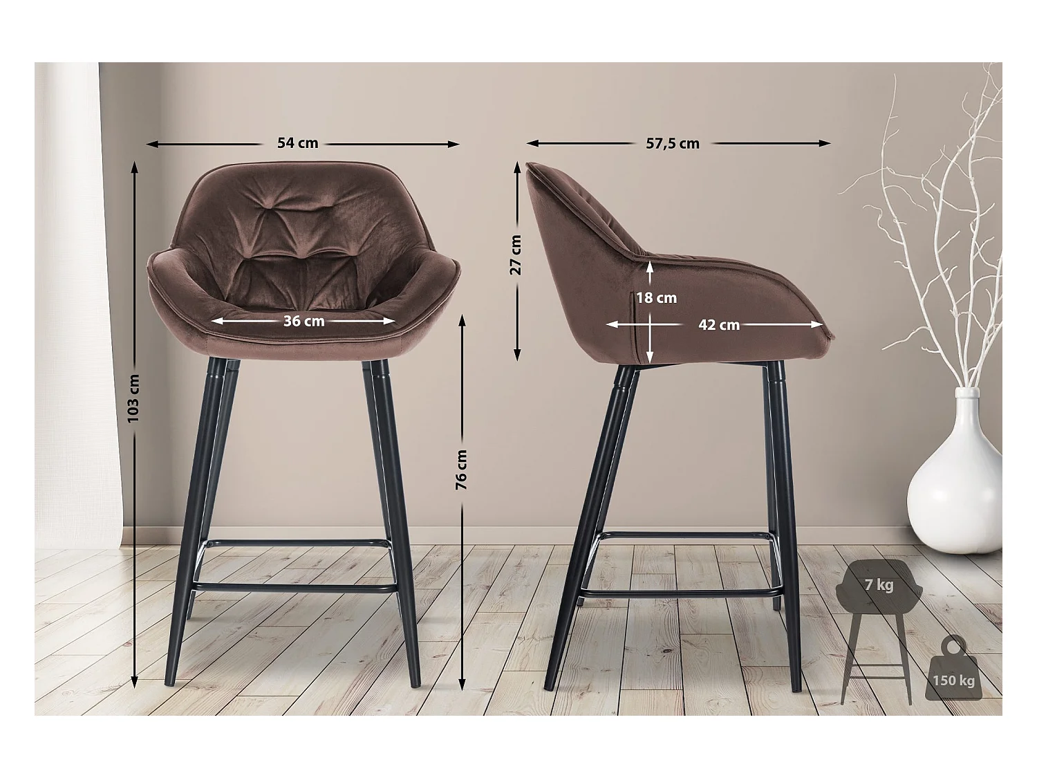 Tabourets de bar - Velours & Métal - Marron - Gibson 76