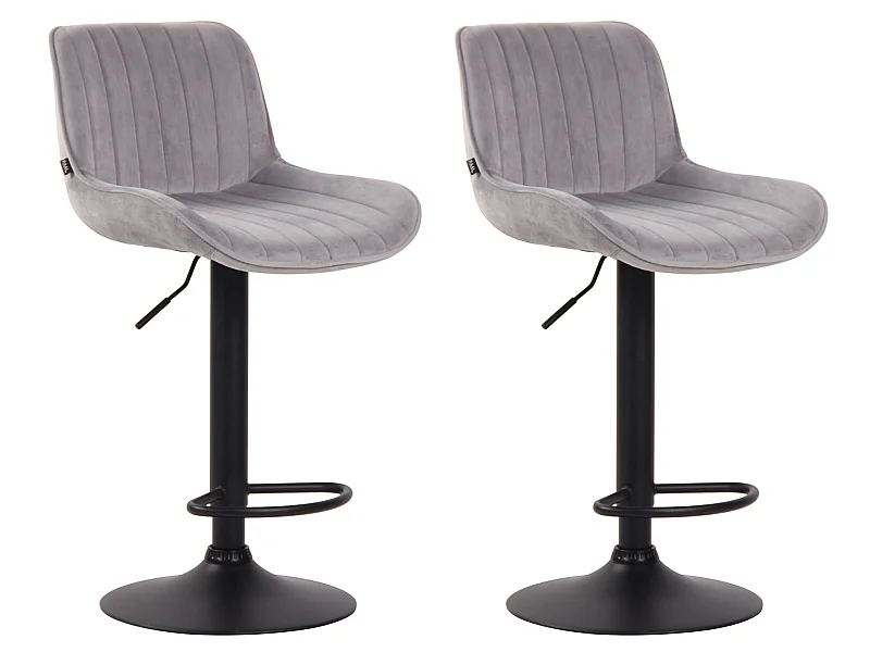 Lot de 2 Tabourets de bar - Velours & Métal - Gris - Lentini