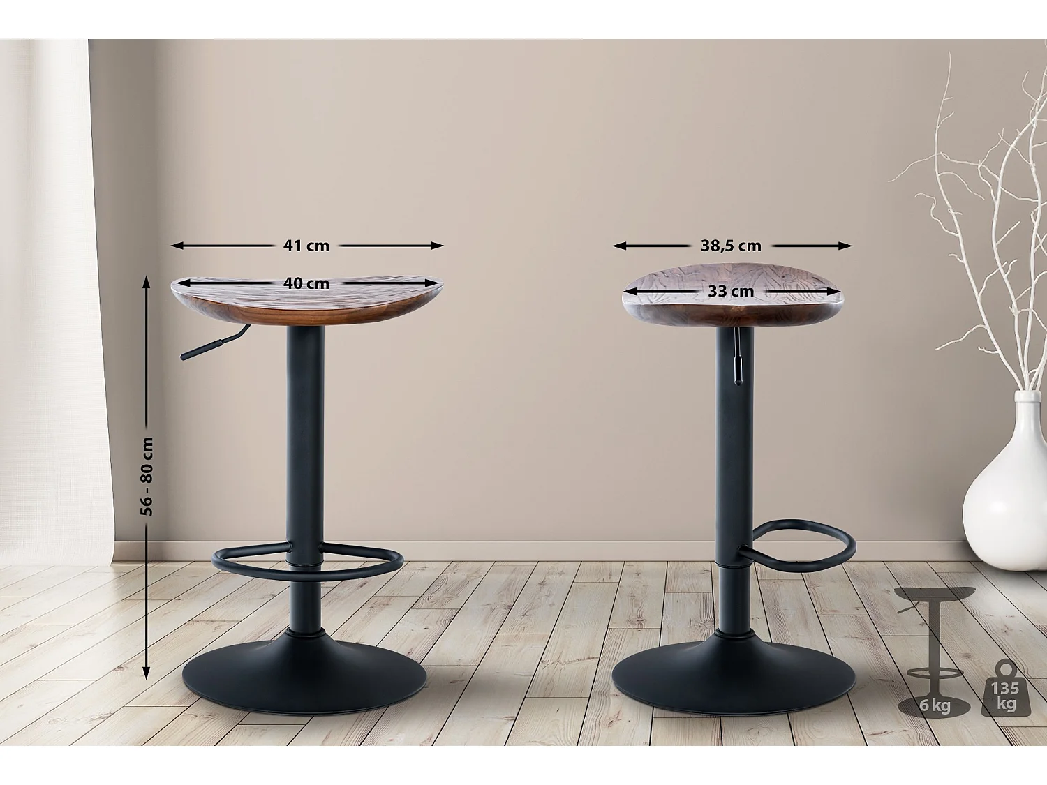 Lot de 2  Tabouret de bar - Bois & Chrome - Noyer - Skelde