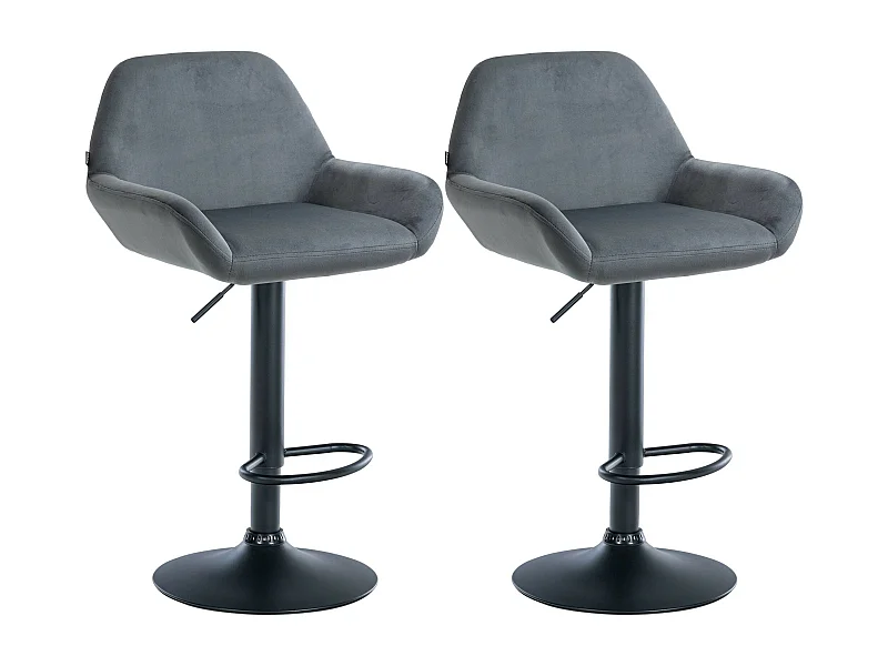Lot de 2  Tabouret de bar - Velours - Gris foncé - Braga