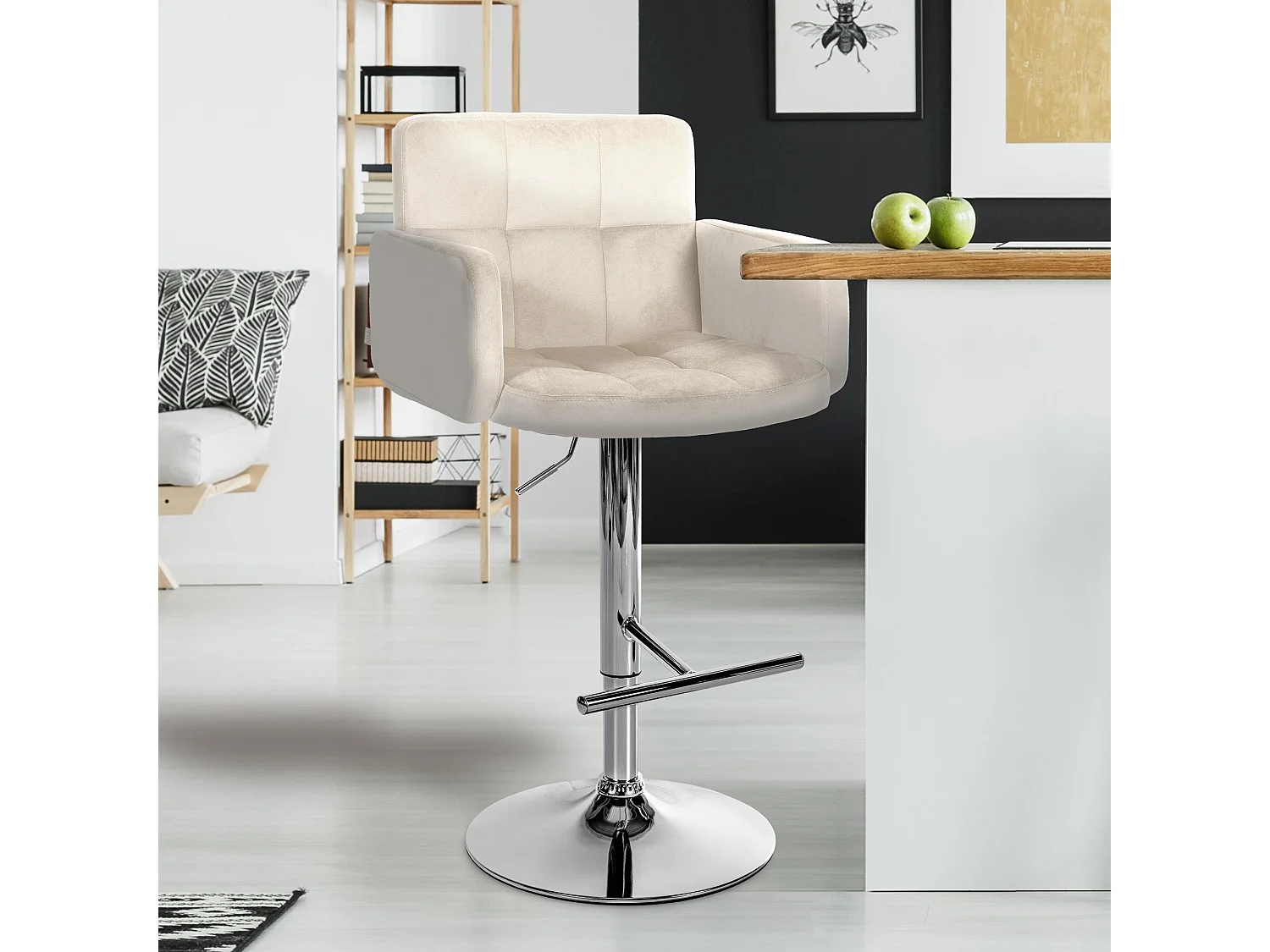 Tabouret de bar - Velours & Métal - Crème - Los Angeles