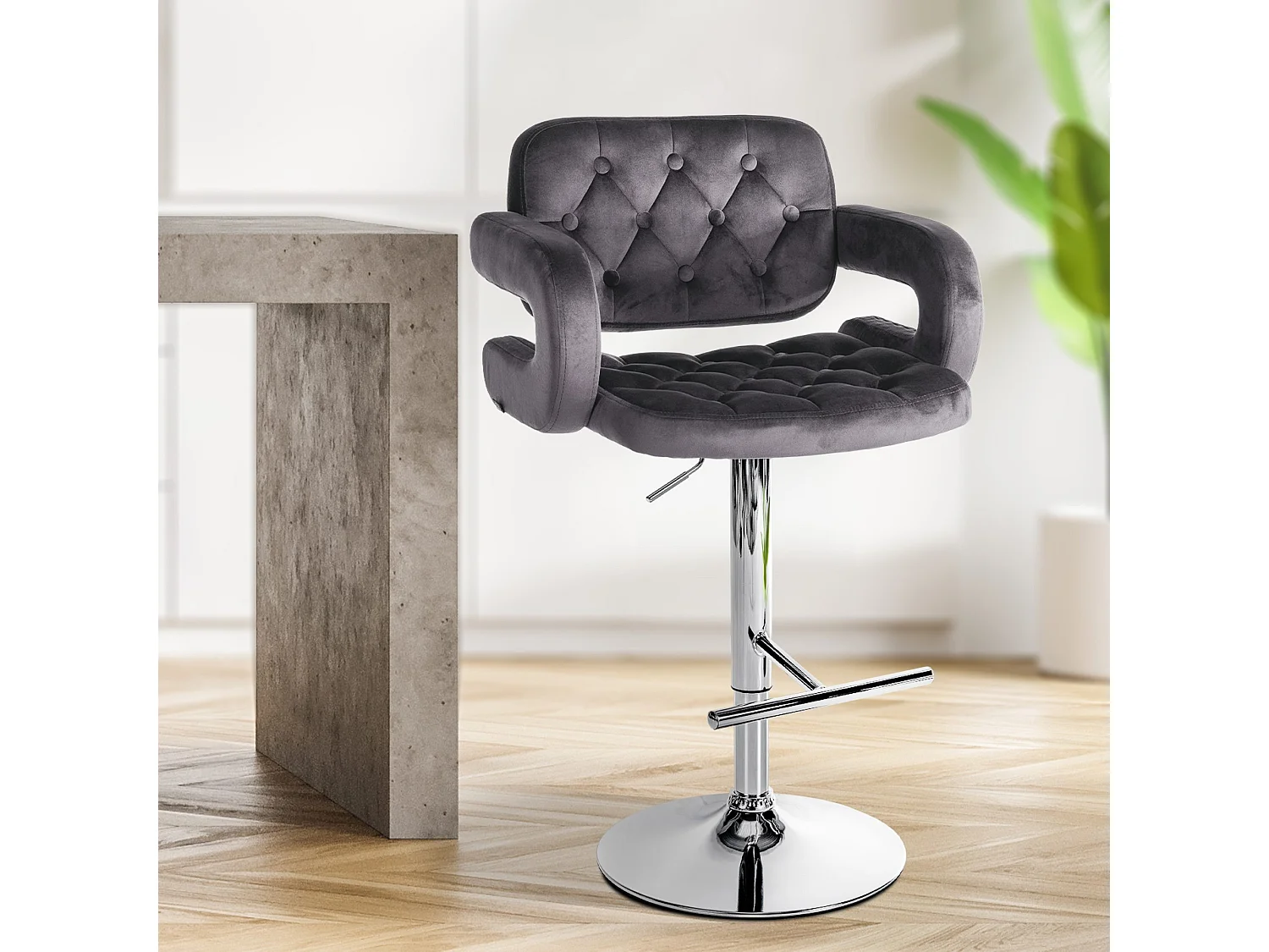 Tabouret de bar - Velours - Gris foncé - Dublin