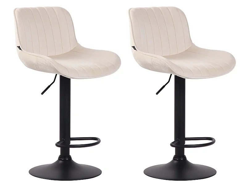 Lot de 2 Tabourets de bar - Velours & Métal - Crème - Lentini
