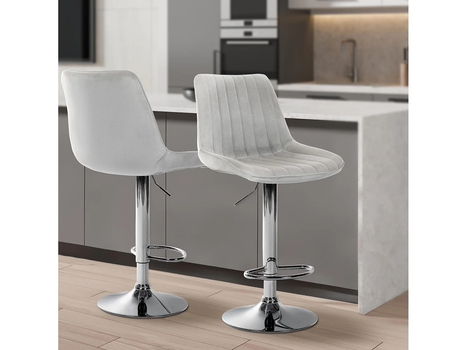 Tabouret de bar - Velours & Chrome - Gris - Toni