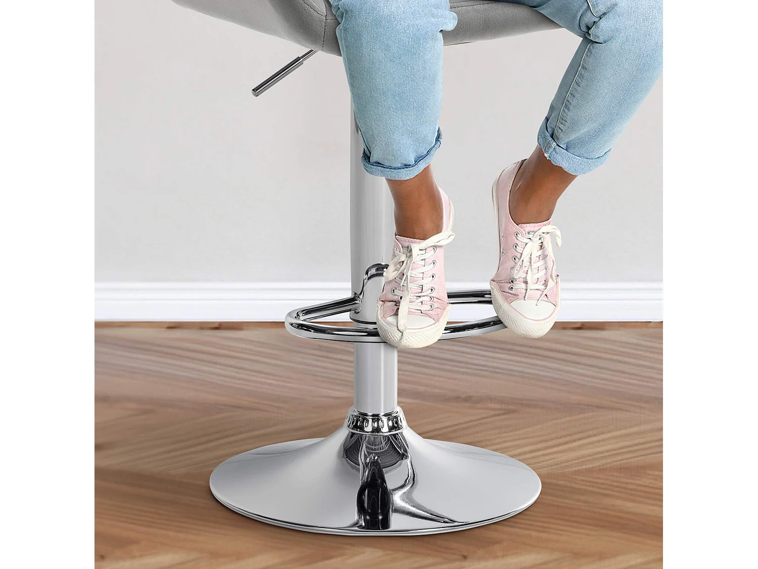 Tabouret de bar - Velours & Chrome - Gris - Braga