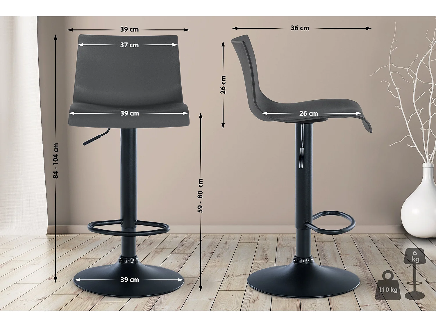 Tabourets de bar - Plastique & Métal noir mat - Gris - Branford