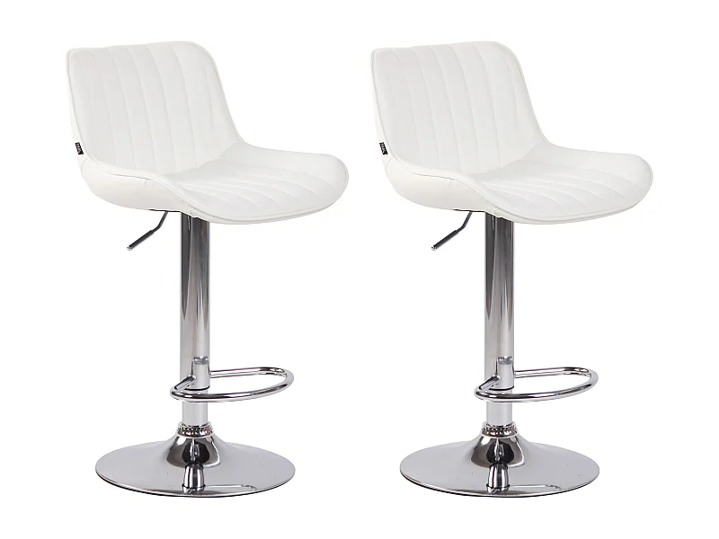 Lot de 2 Tabourets de bar - Similicuir & Métal - Blanc - Lentini