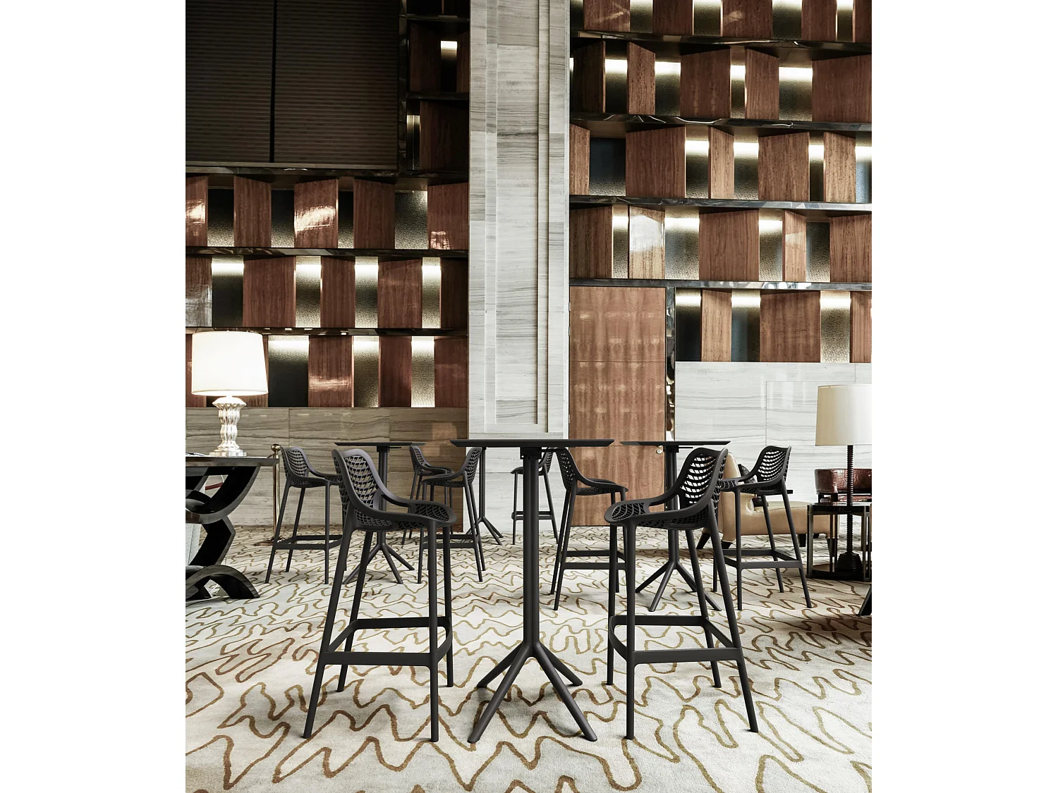 Lot de 2  Tabouret de bar - Plastique - Noir - Air