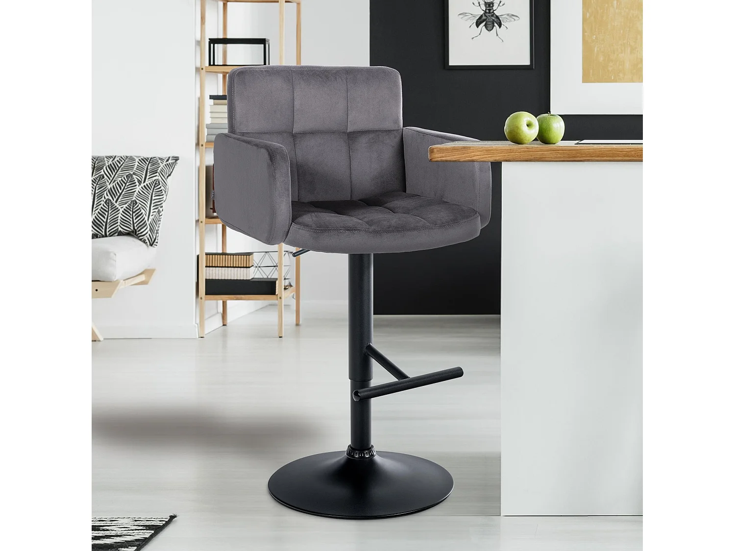 Tabouret de bar - Velours & Métal - Gris foncé - Los Angeles