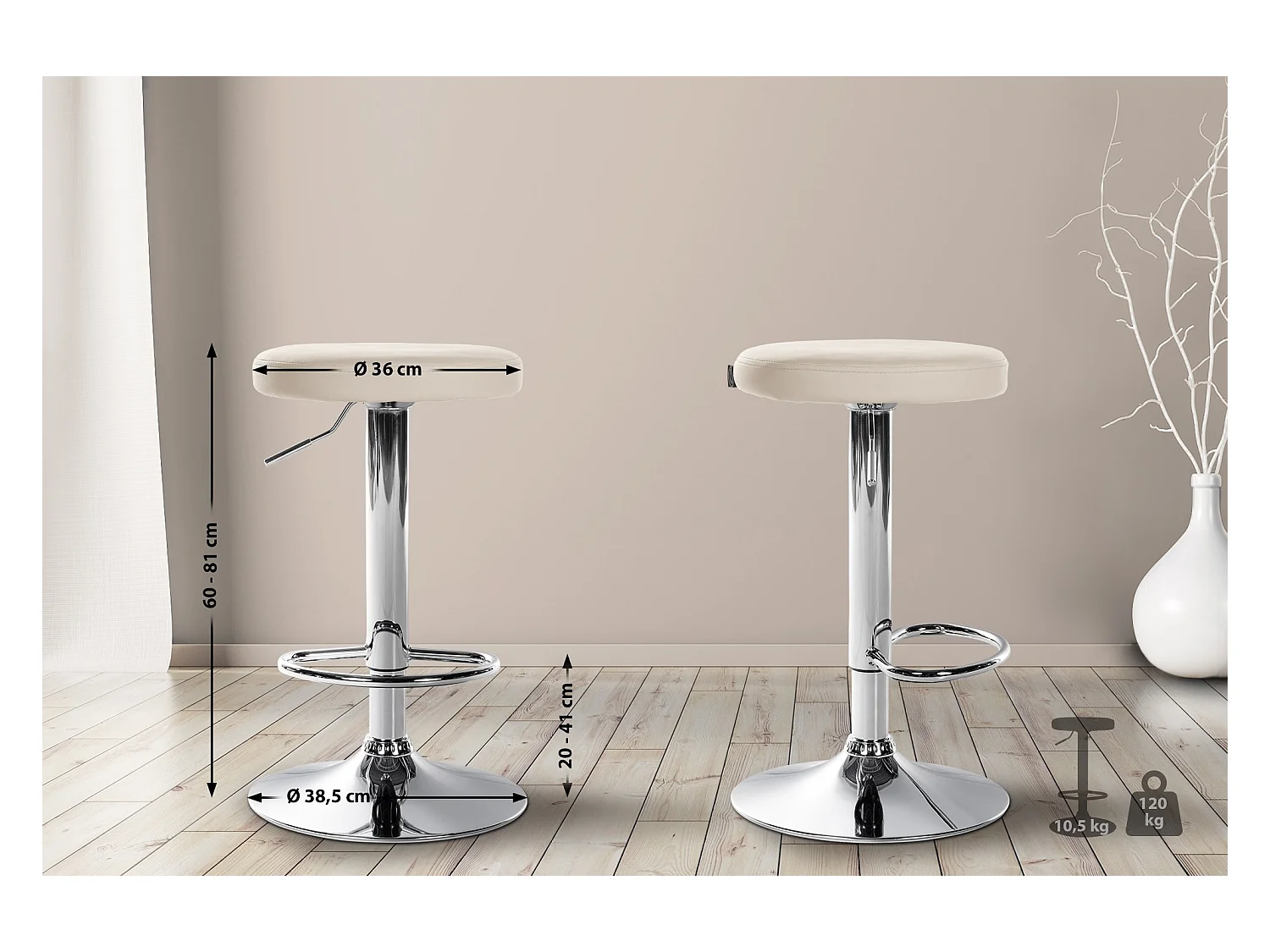 Barkruk - Kunstleer & chroom - creme - Ponte