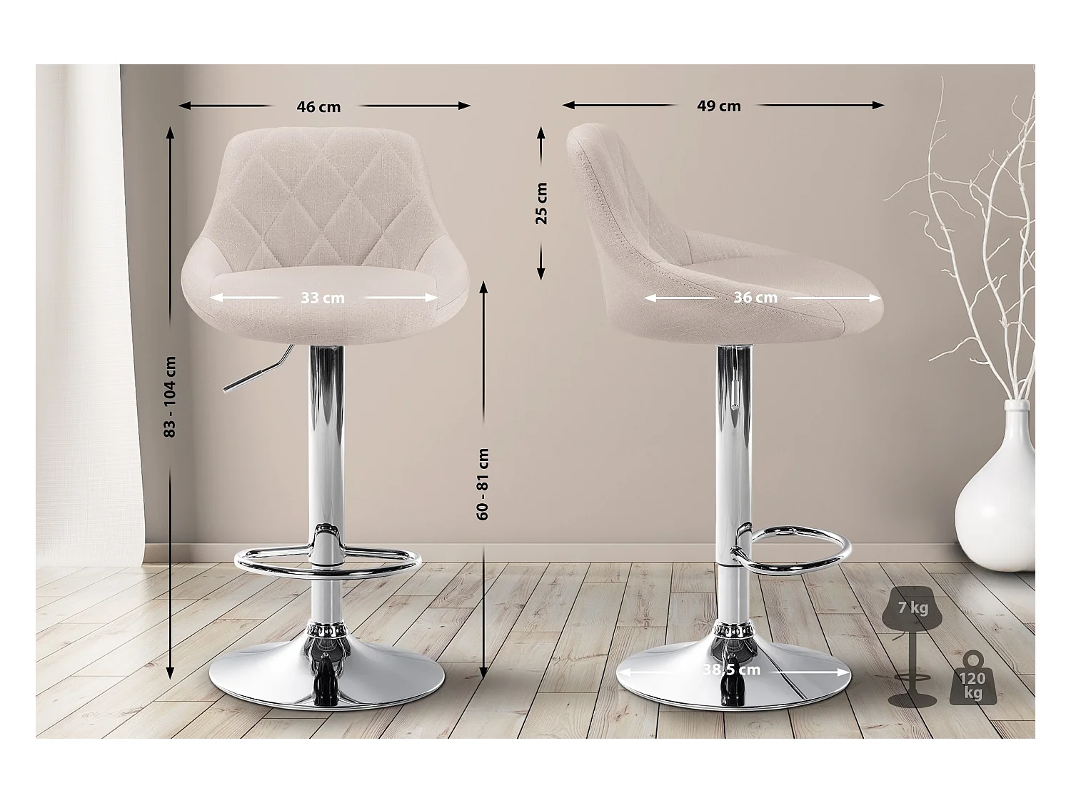Barhocker - Stoff & chrom - creme - Lazio
