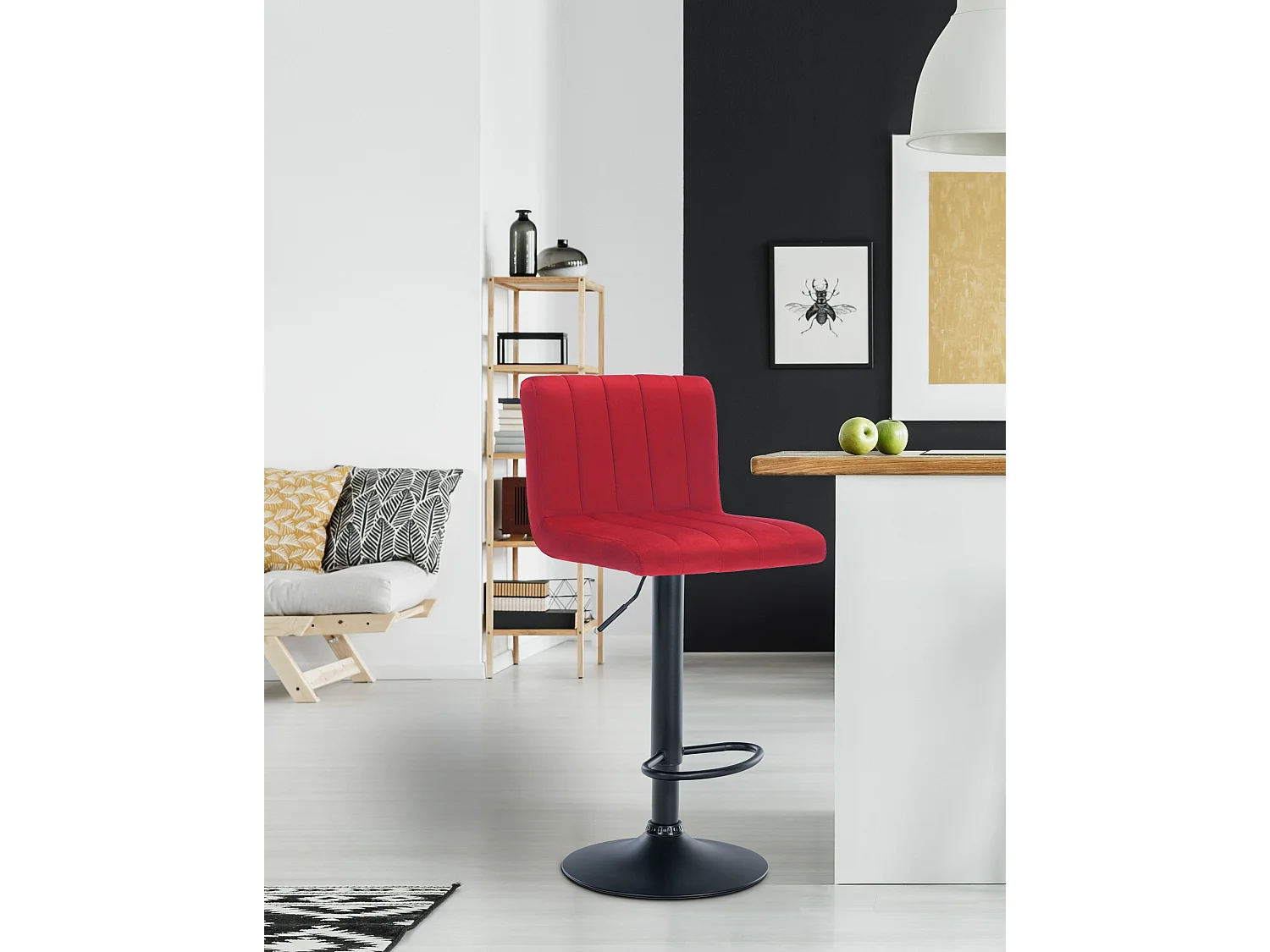 Tabouret de bar - Velours - Rouge - Jamie