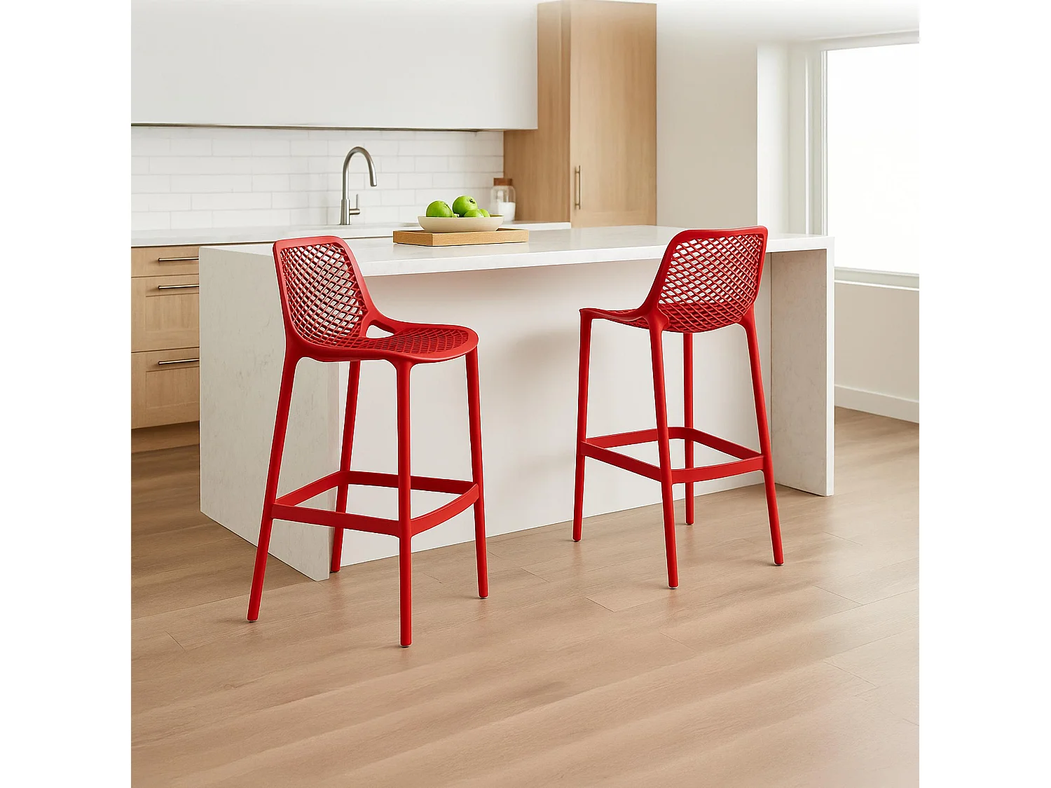 Lot de 2  Tabouret de bar - Plastique - Rouge - Air