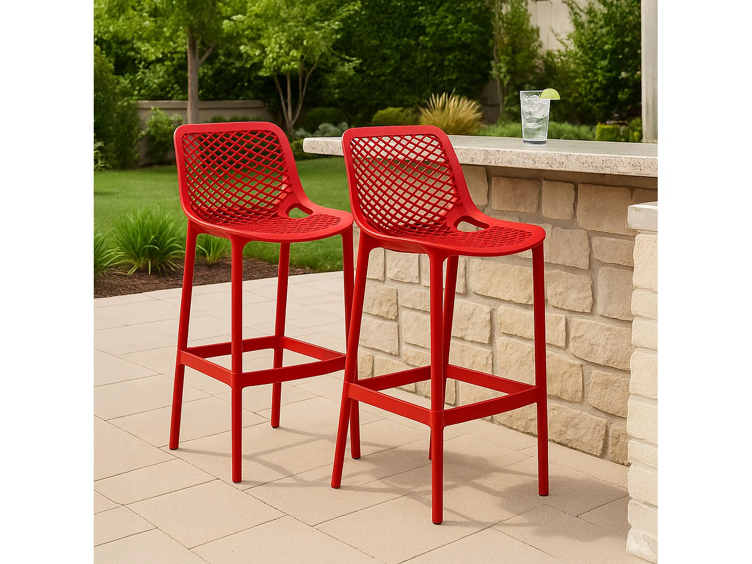 Lot de 2  Tabouret de bar - Plastique - Rouge - Air