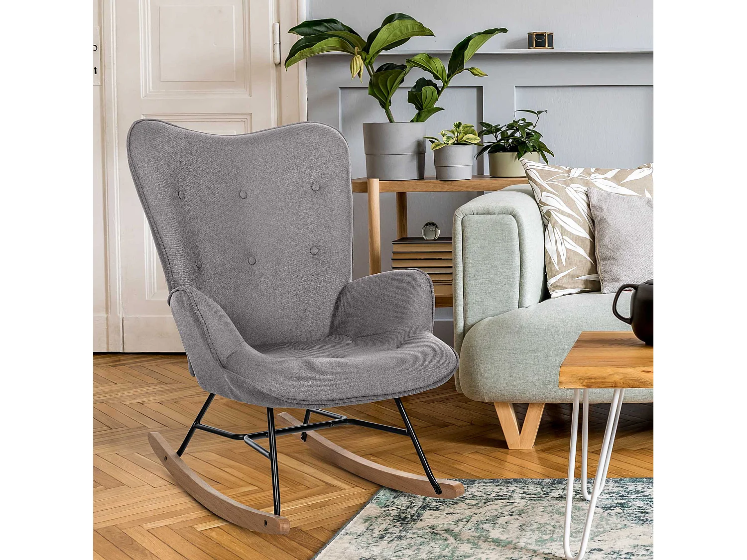 Chaise à bascule - Tissu & Métal - Gris - Sanka