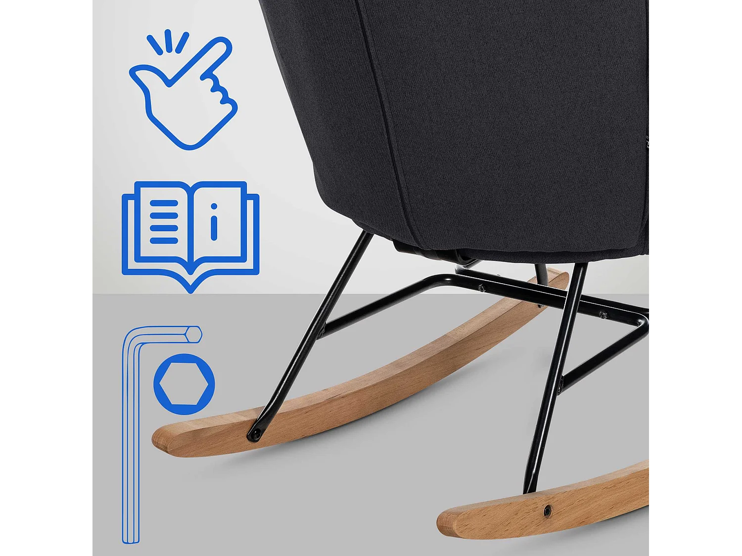 Chaise à bascule - Tissu & Métal - Noir - Sanka