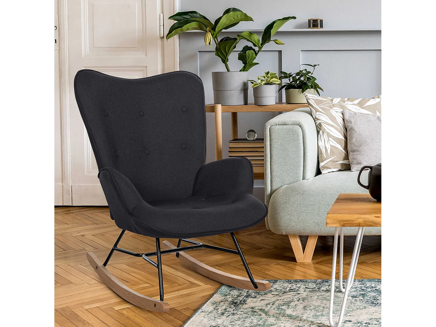 Chaise à bascule - Tissu & Métal - Noir - Sanka