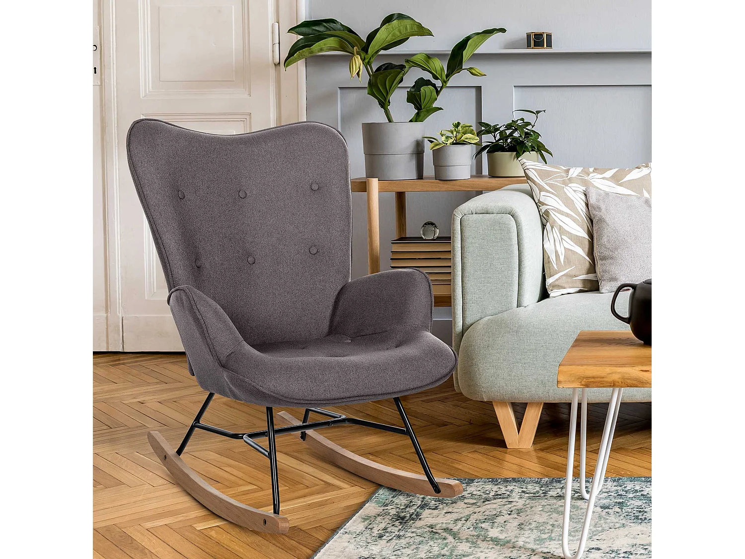 Chaise à bascule - Tissu & Métal - Gris foncé - Sanka