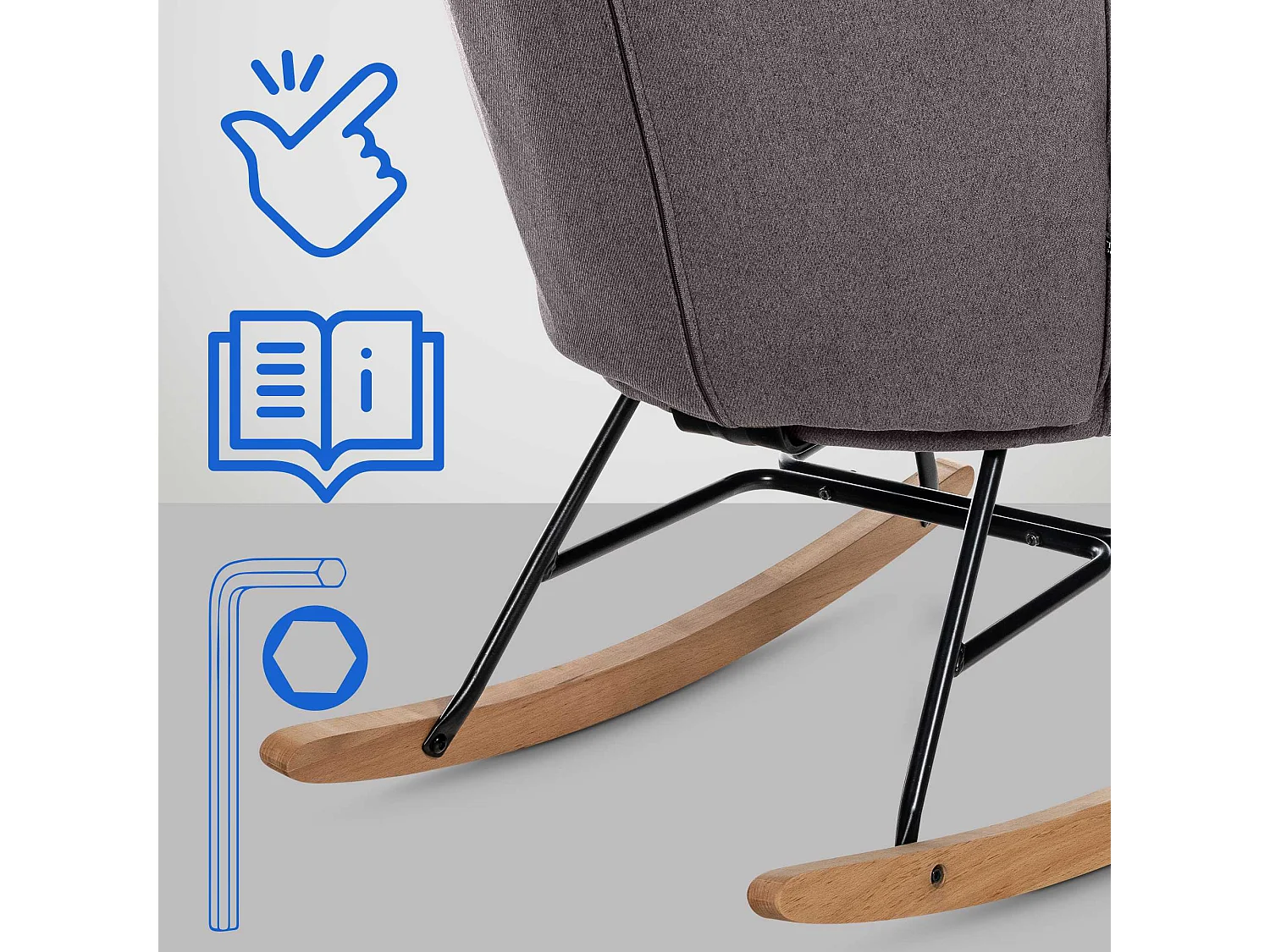 Chaise à bascule - Tissu & Métal - Gris foncé - Sanka