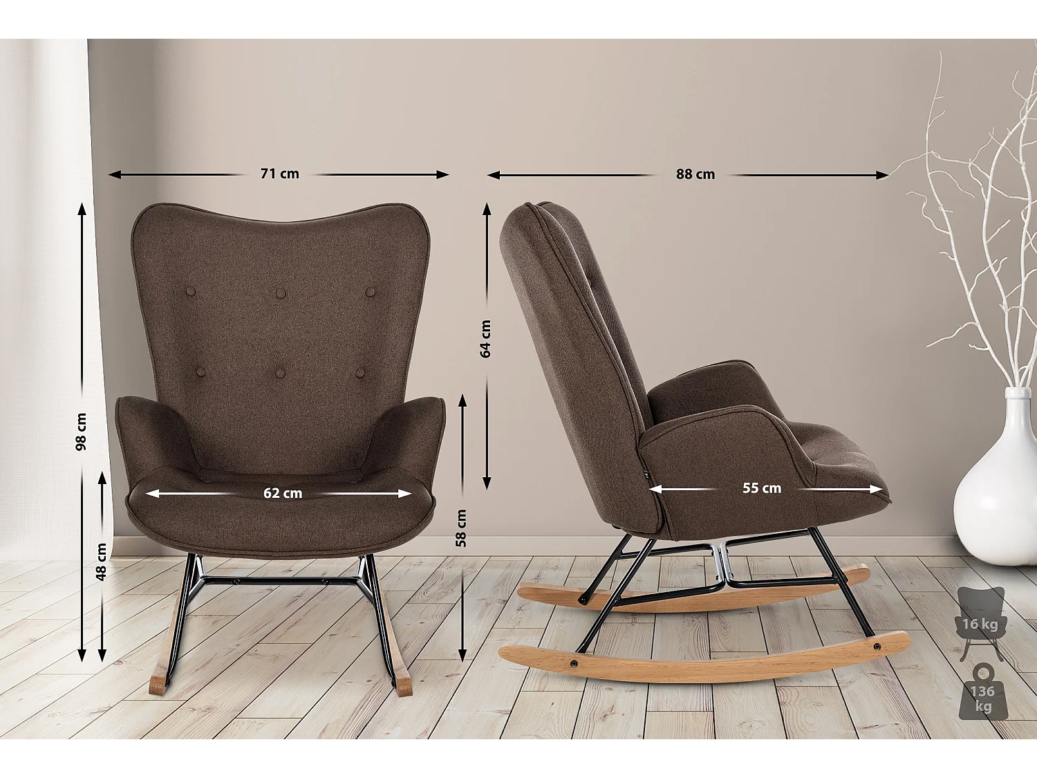 Schommelstoel - Stof & Metaal - bruin - Sanka