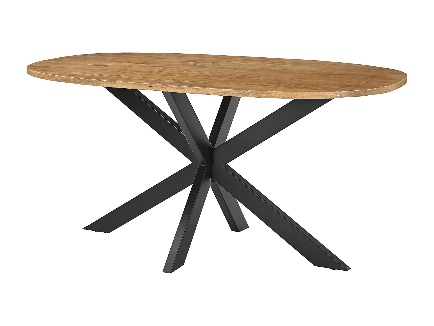 Table à manger 6 personnes en bois de manguier et métal noir - Naturel clair - PATRICIA