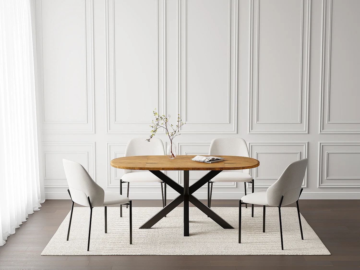 Table à manger 6 personnes en bois de manguier et métal noir - Naturel clair - PATRICIA