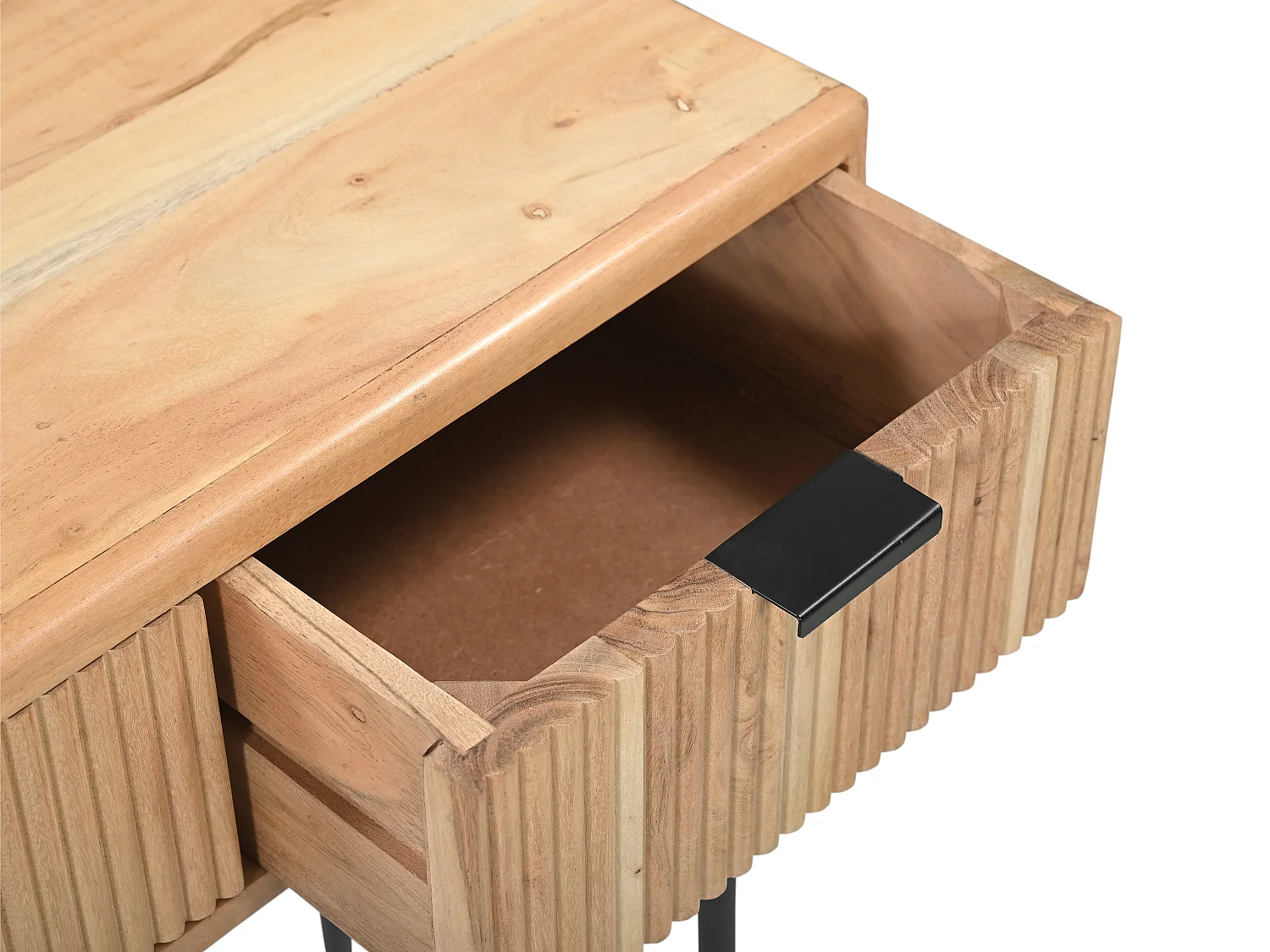 Console avec 3 tiroirs en bois d'acacia et métal noir - Naturel clair - ALEVIA