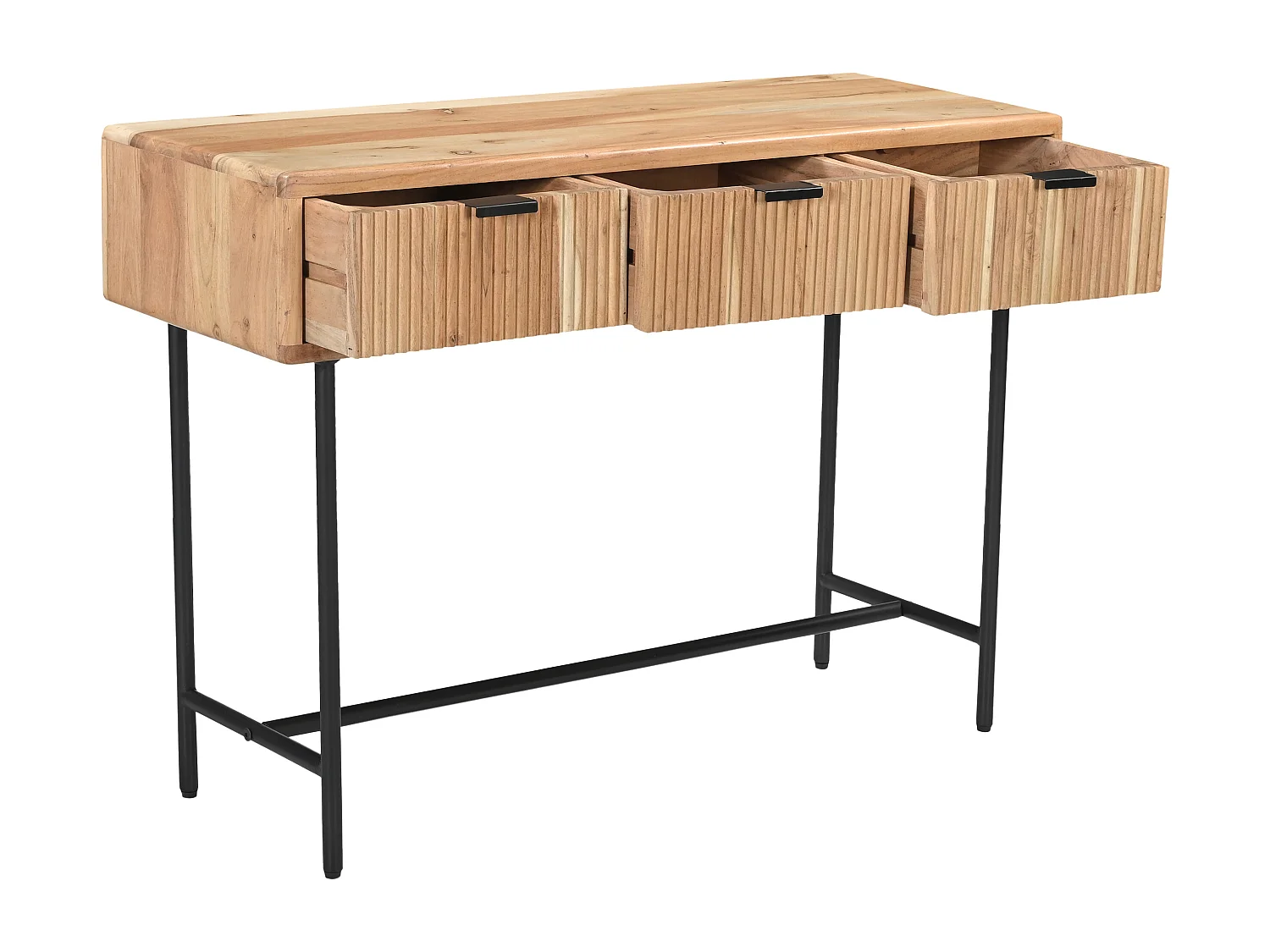 Console avec 3 tiroirs en bois d'acacia et métal noir - Naturel clair - ALEVIA