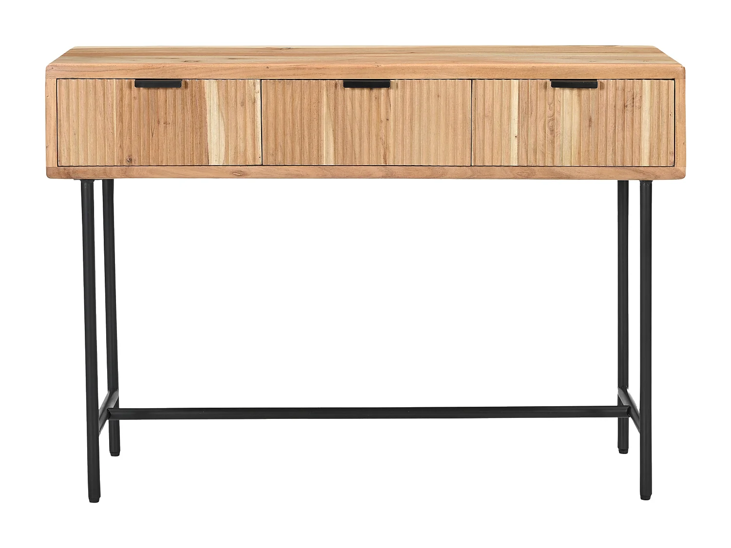 Console avec 3 tiroirs en bois d'acacia et métal noir - Naturel clair - ALEVIA