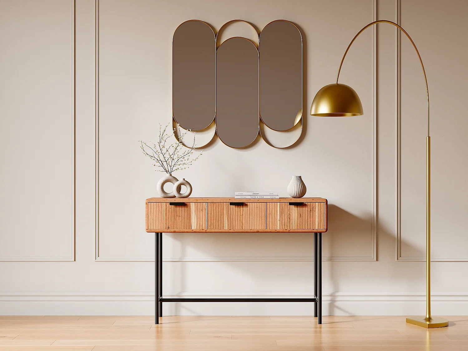 Console avec 3 tiroirs en bois d'acacia et métal noir - Naturel clair - ALEVIA