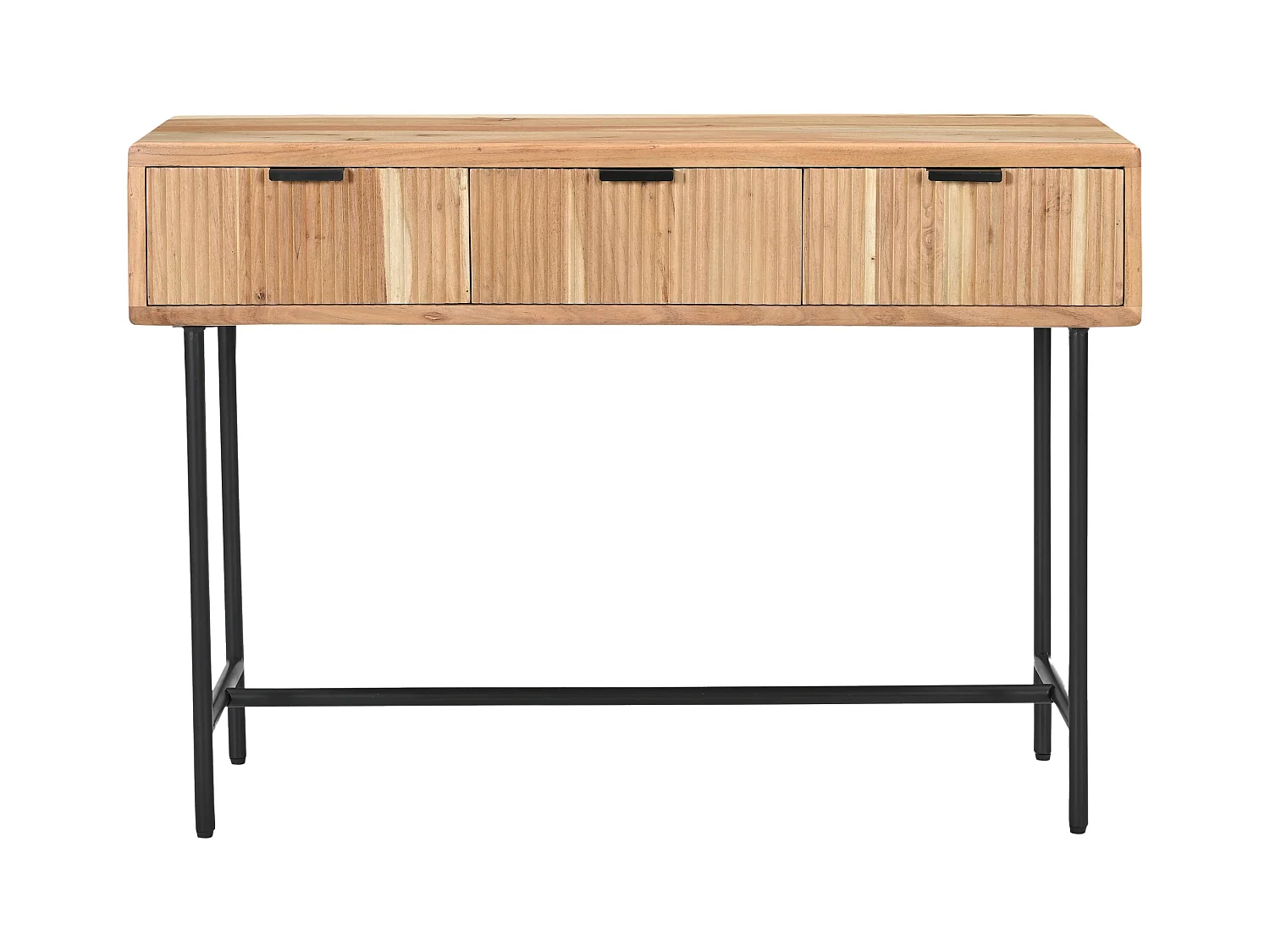 Consola con 3 cajones de madera de acacia y metal negro - Natural claro - ALEVIA