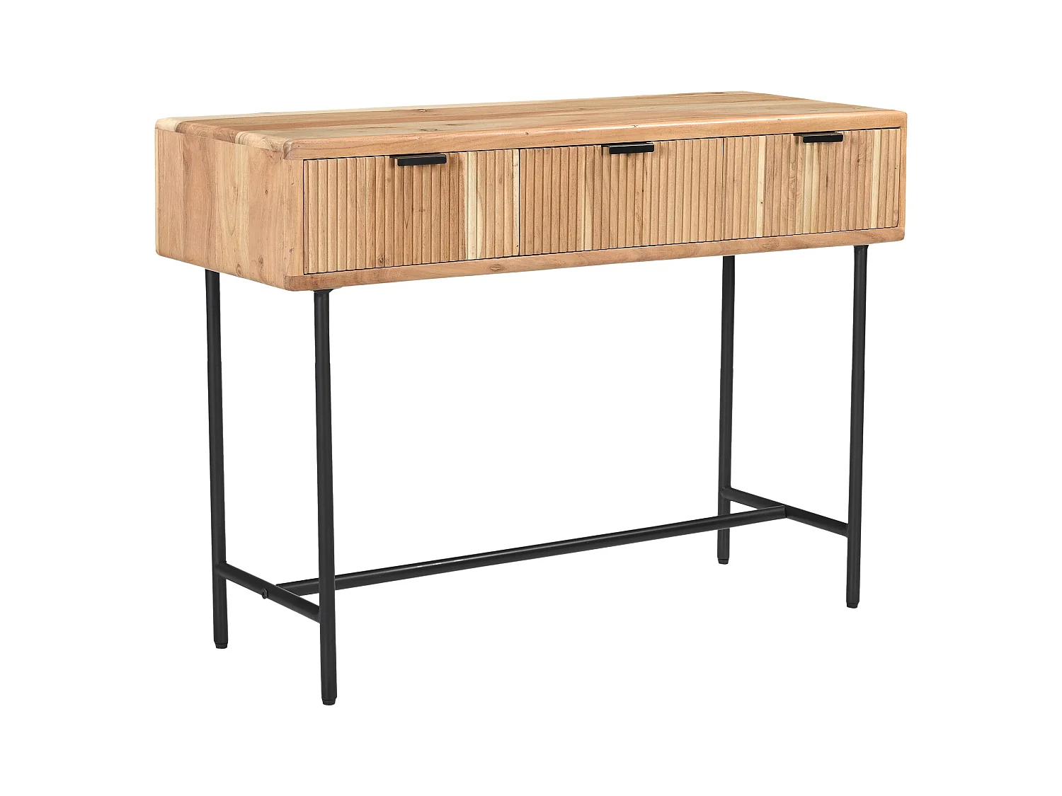 Consola con 3 cajones de madera de acacia y metal negro - Natural claro - ALEVIA