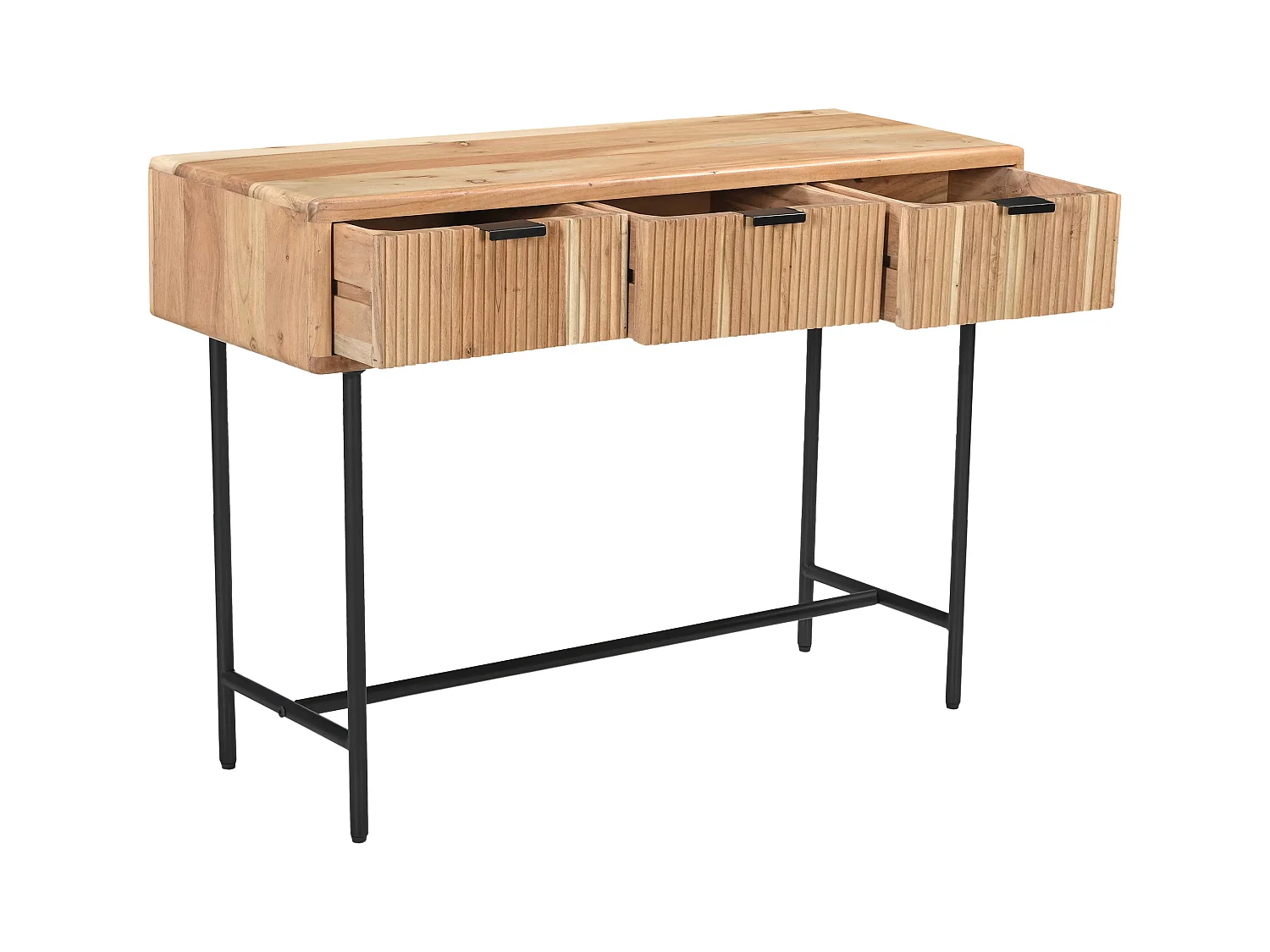 Consola con 3 cajones de madera de acacia y metal negro - Natural claro - ALEVIA