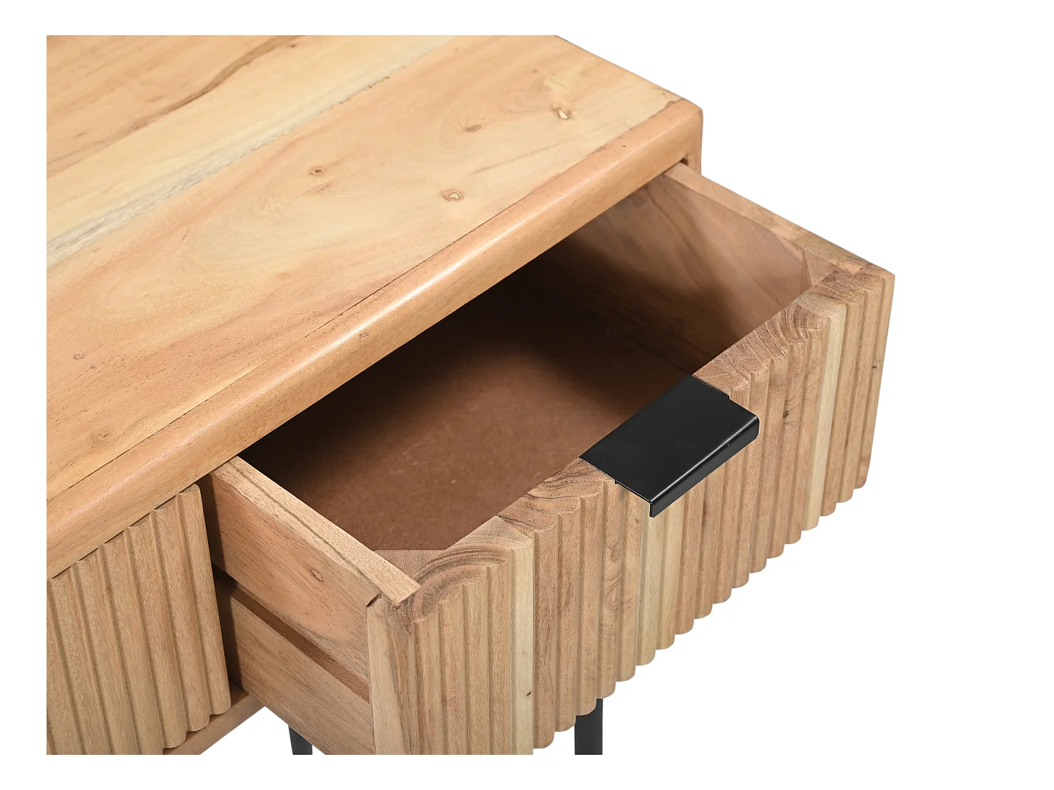 Consola con 3 cajones de madera de acacia y metal negro - Natural claro - ALEVIA