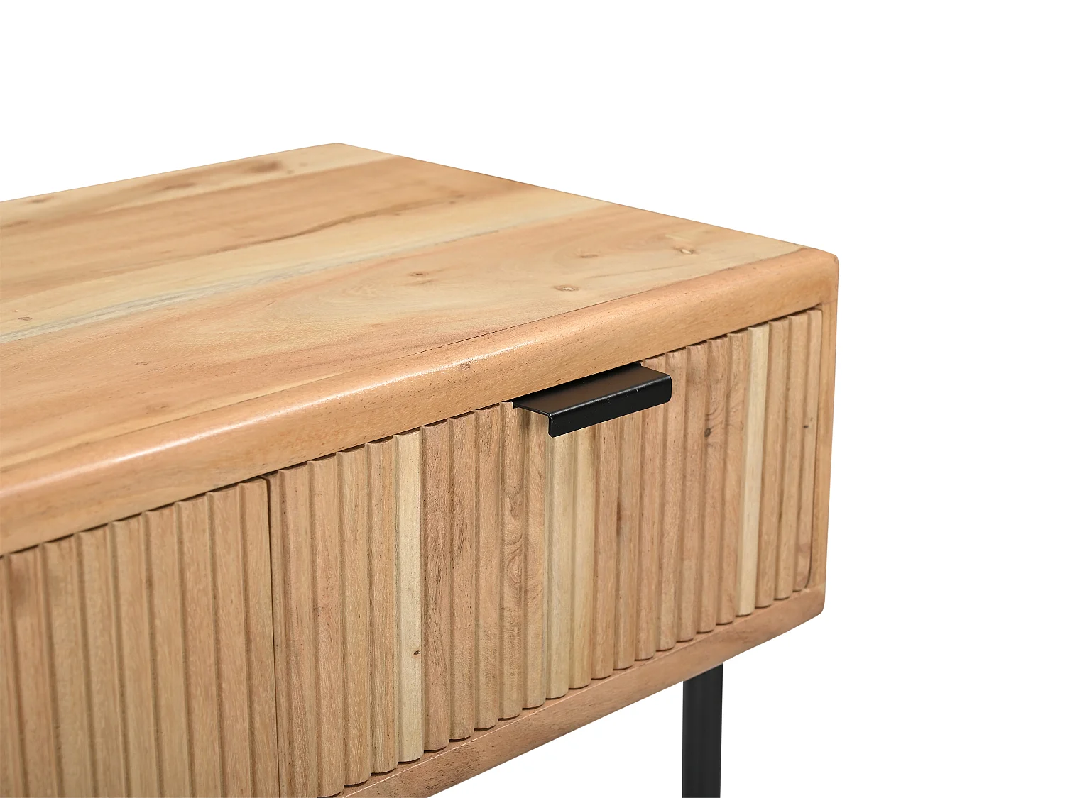 Consoletafel met 3 deurtjes van acaciahout en zwart metaal - Licht naturel - ALEVIA