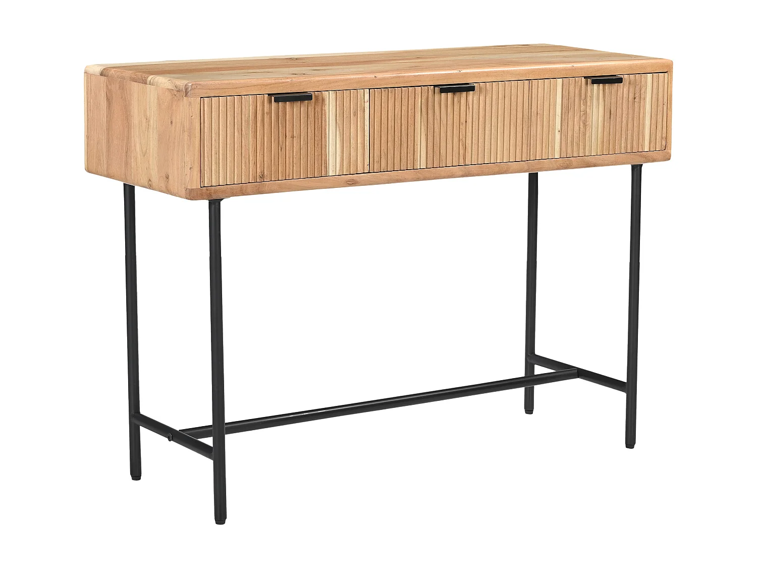 Consoletafel met 3 deurtjes van acaciahout en zwart metaal - Licht naturel - ALEVIA