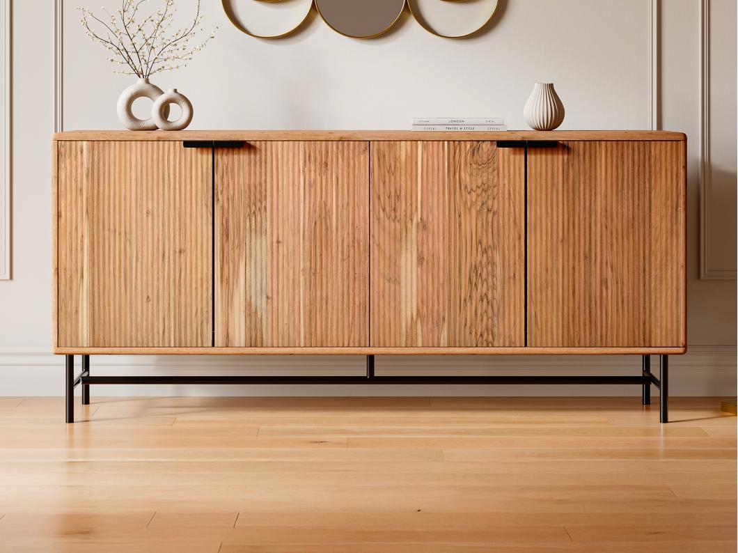 Buffet avec 4 portes en bois d'acacia et métal noir - Naturel clair - ALEVIA