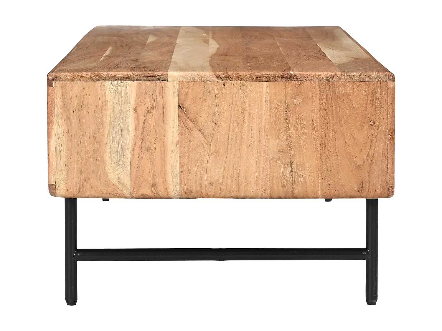 Tavolino con 2 cassetti e 2 nicchie in Legno di acacia e Metallo Nero Naturale chiaro - ALEVIA