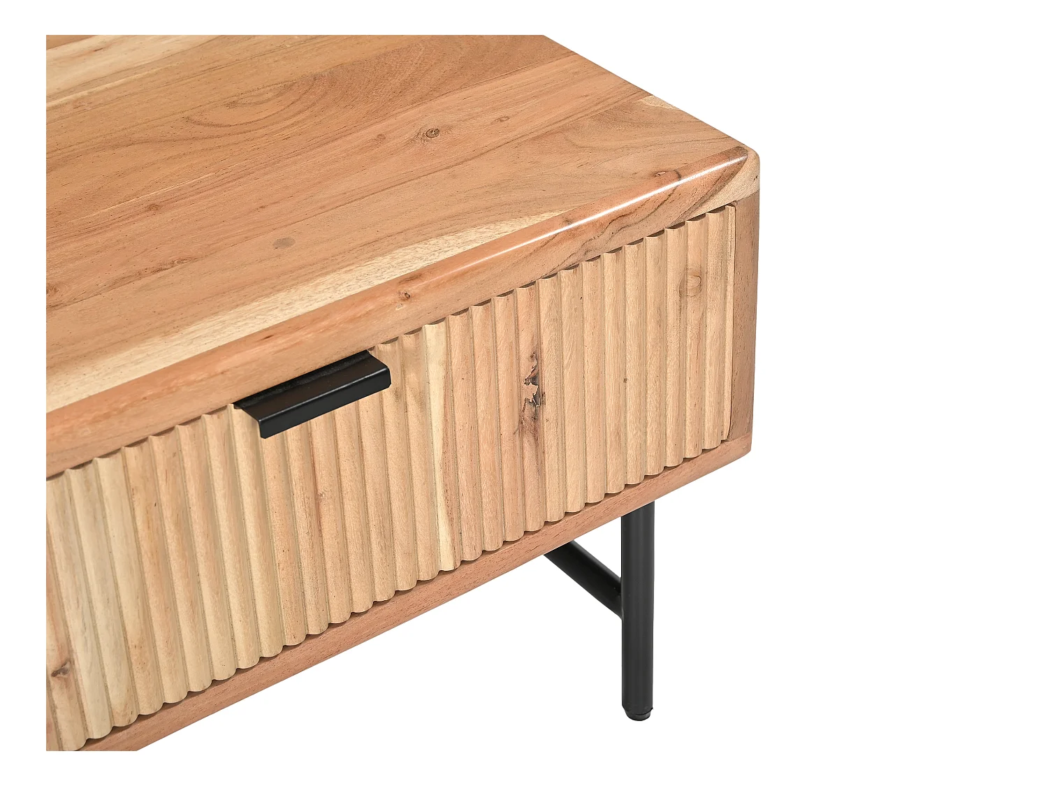 Salontafel met 2 lades en 2 nissen van acaciahout en zwart metaal - Licht naturel - ALEVIA