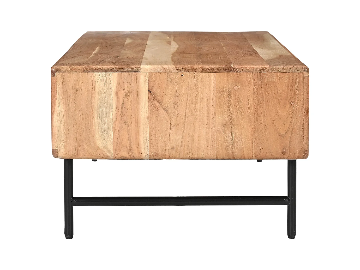 Salontafel met 2 lades en 2 nissen van acaciahout en zwart metaal - Licht naturel - ALEVIA
