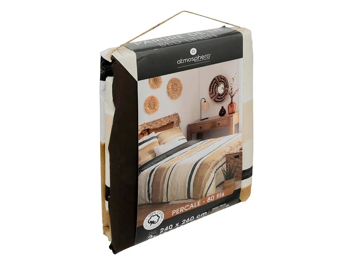 Parure 2 Personnes 260 x 240 cm Housse de couette avec 2 taies en Percale de Coton Imprimé Hana