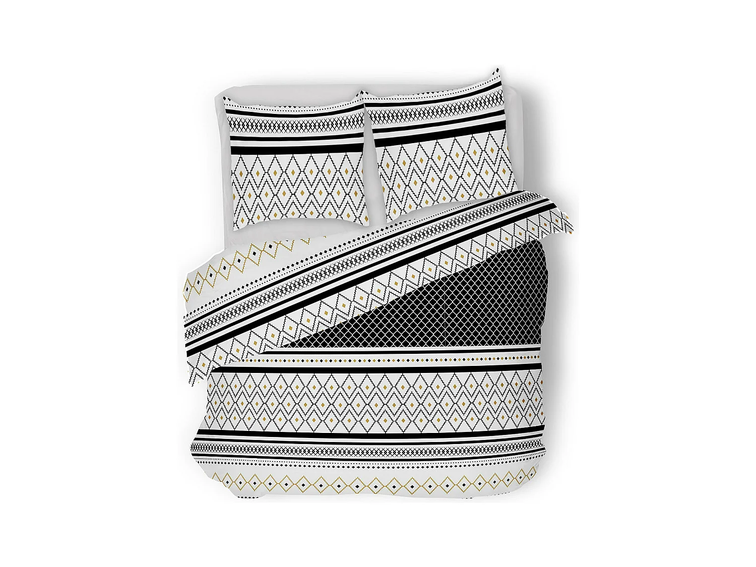 Parure 2 Personnes 240 x 220 cm Housse de couette avec 2 taies en Percale de Coton Imprimé Etniss