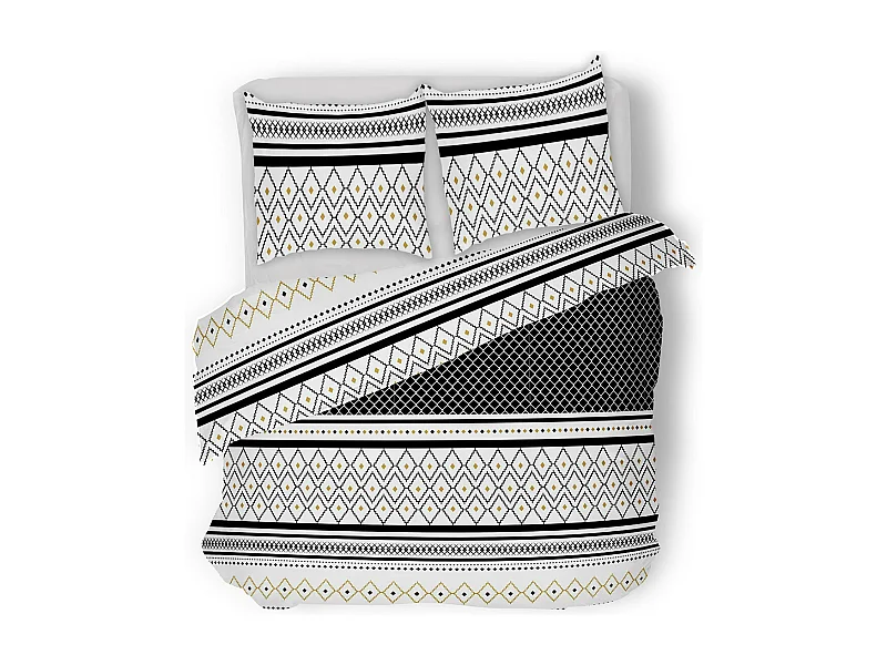 Parure 2 Personnes 240 x 220 cm Housse de couette avec 2 taies en Percale de Coton Imprimé Etniss