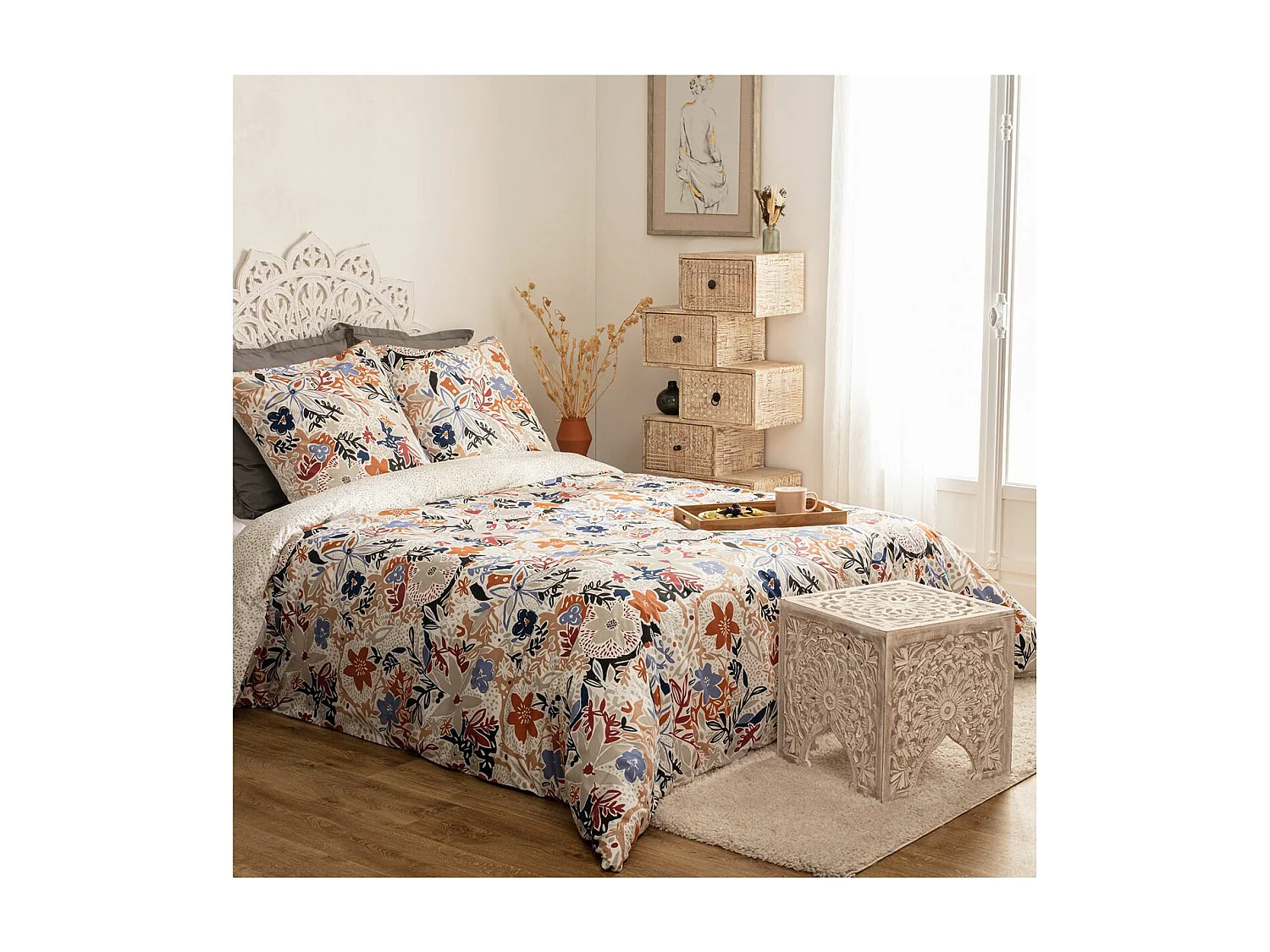 Juego de cama de percal con estampado floral 240 x 220 cm