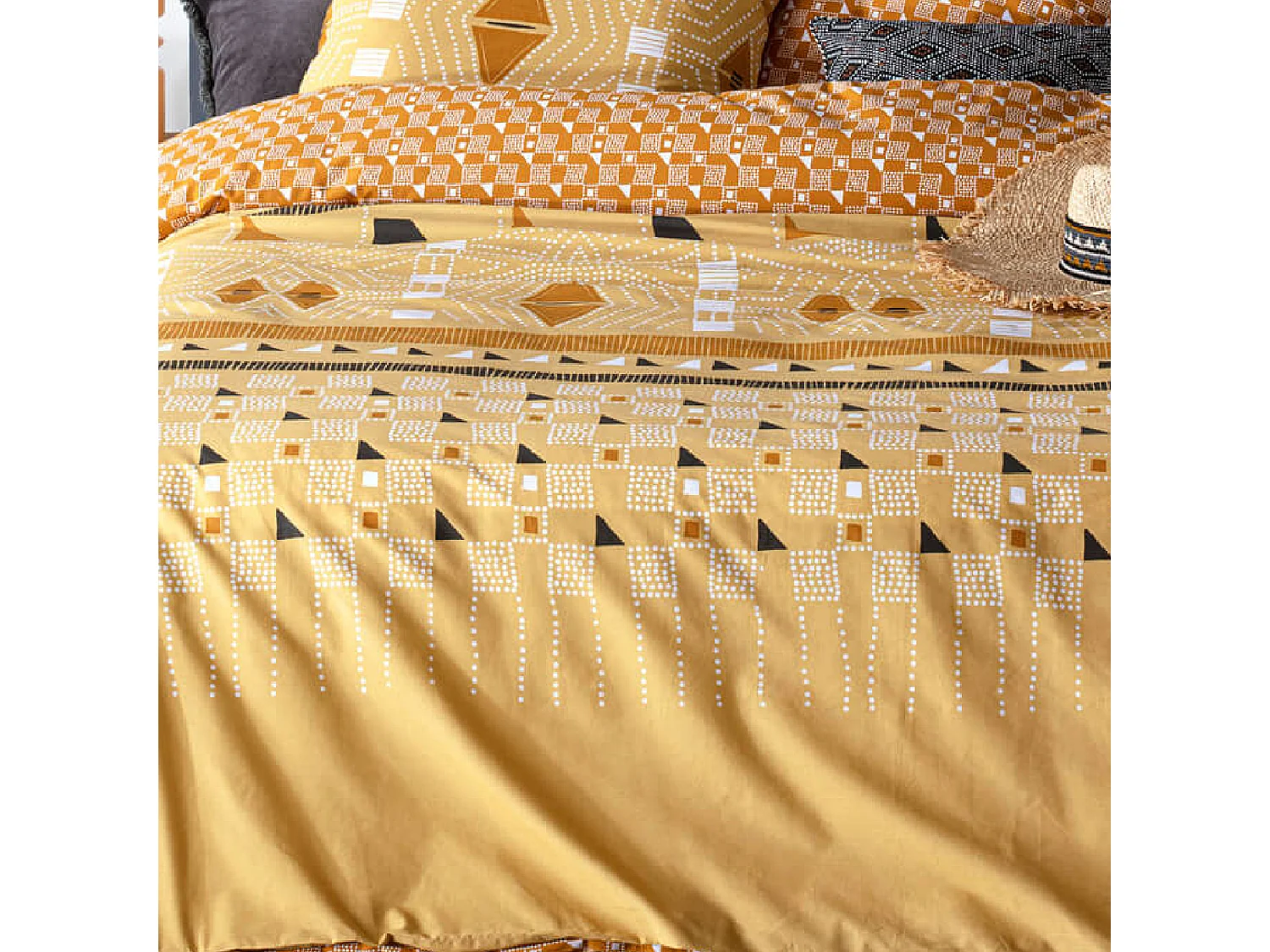 Parure 2 Personnes 240 x 220 cm Housse de couette avec 2 taies en Percale de Coton Imprimé Kacang