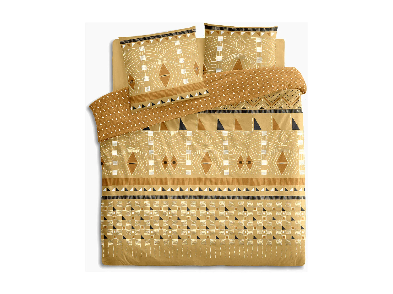 Parure 2 Personnes 240 x 220 cm Housse de couette avec 2 taies en Percale de Coton Imprimé Kacang