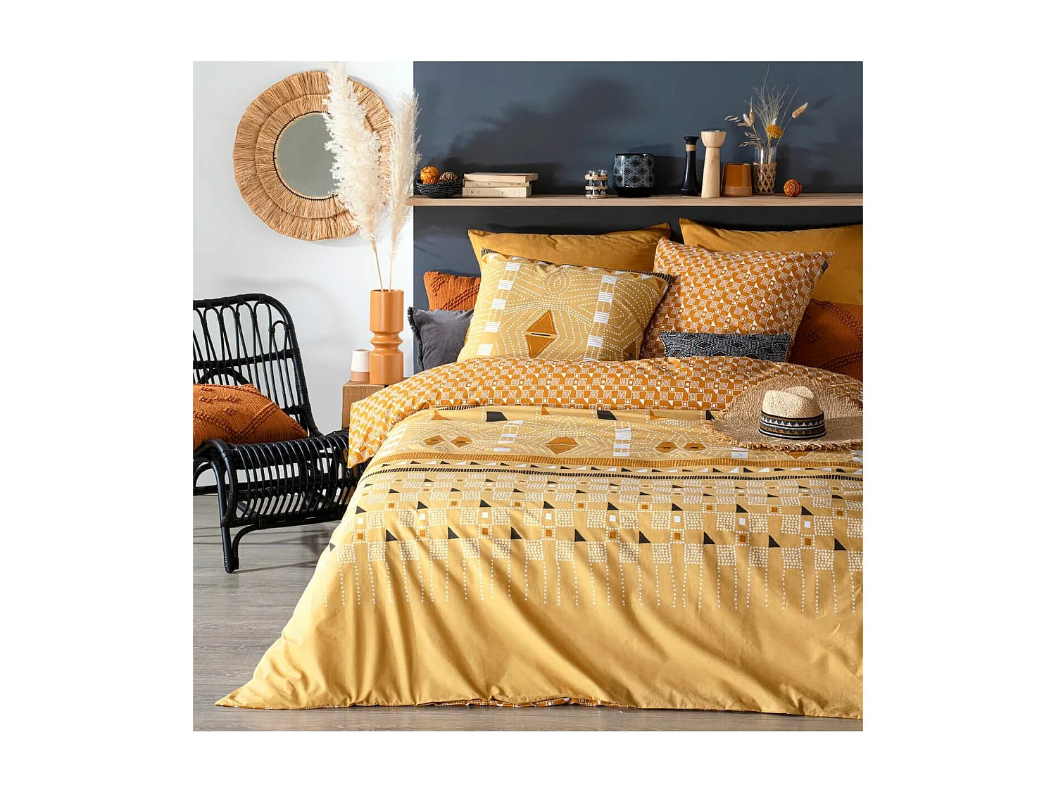 Parure 2 Personnes 240 x 220 cm Housse de couette avec 2 taies en Percale de Coton Imprimé Kacang